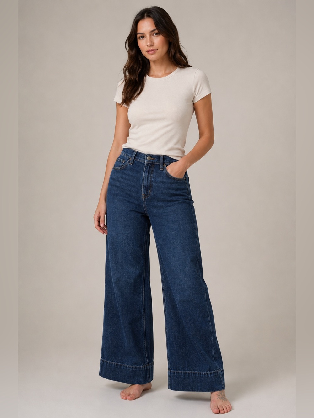GAP High Rise Wide Leg Jeans in Blue Denim